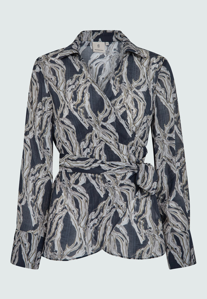 Peppercorn PCClarine Wrap Blouse Bluser 9000P Black Print