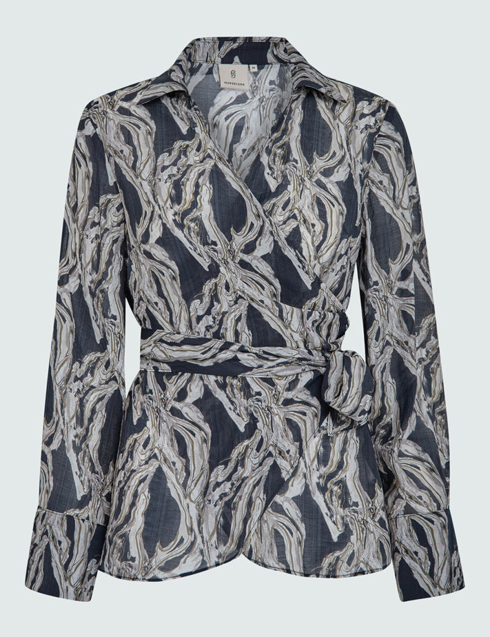 Peppercorn PCClarine Wrap Blouse Bluser 9000P Black Print