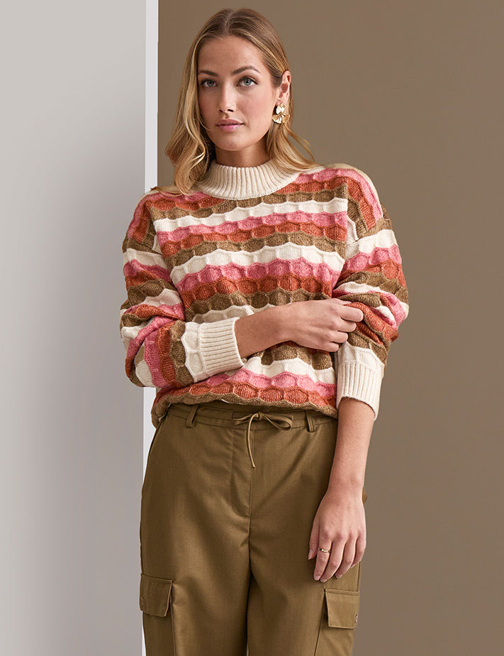 Peppercorn PCCoco Mock Neck Knit Pullover Pullover 2206S Fog Sand Stripe