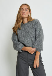 Peppercorn PCCori 3/4 Sleeve Knit Pullover Pullover 113M Grey Melange
