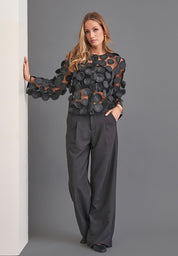 Peppercorn PCDarla Mid Waisted Wide Leg Pant Bukser 127M Dark Grey Melange