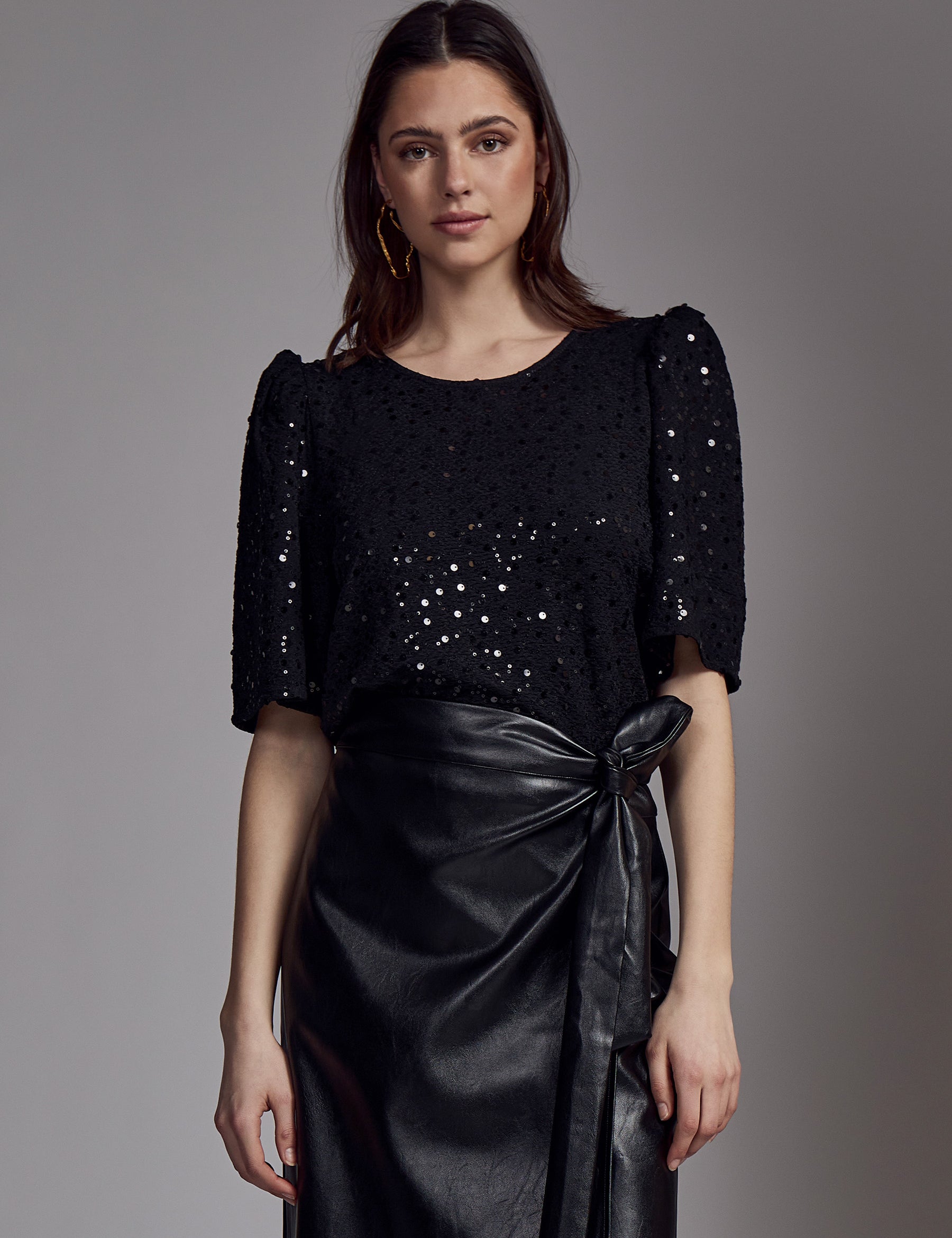 Peppercorn PCDorey Sequin Top Toppe Sort