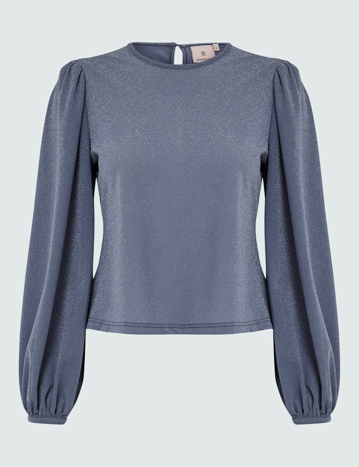 Peppercorn PCEbba Puff Sleeve Top Toppe 126MET Steel Grey Melange Metallic
