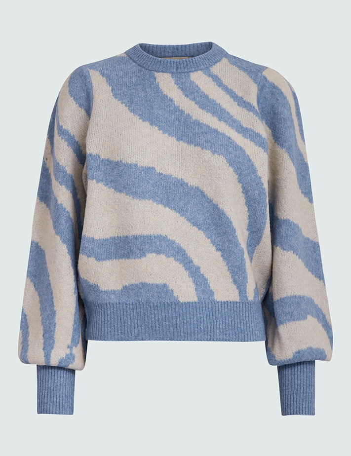 Peppercorn PCFabiola puff sleeve pullover Pullover 520J Allure Blue Jacquard