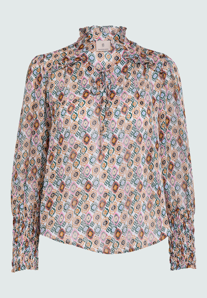 Peppercorn PCFarah Smock Cuff Blouse Bluser 0011P Gardenia Print