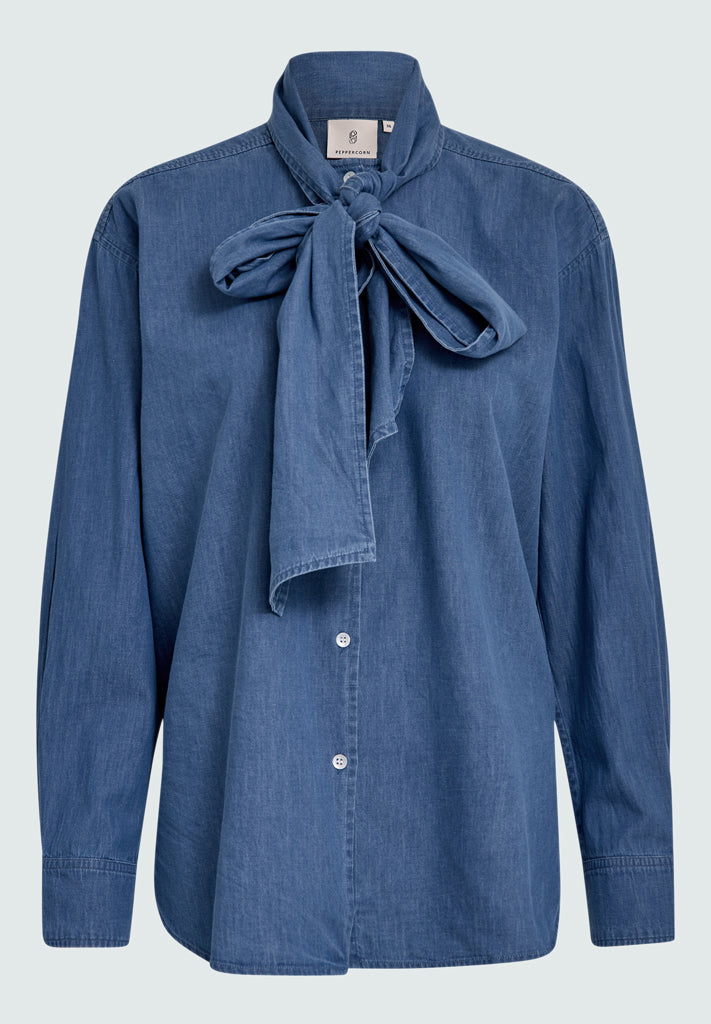 Peppercorn PCFernanda Bow Shirt Skjorter 004 Mid-blue Denim