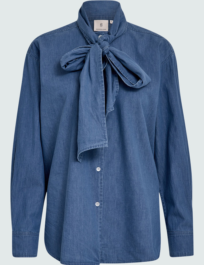 Peppercorn PCFernanda Bow Shirt Skjorter 004 Mid-blue Denim
