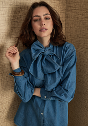 Peppercorn PCFernanda Bow Shirt Skjorter 004 Mid-blue Denim