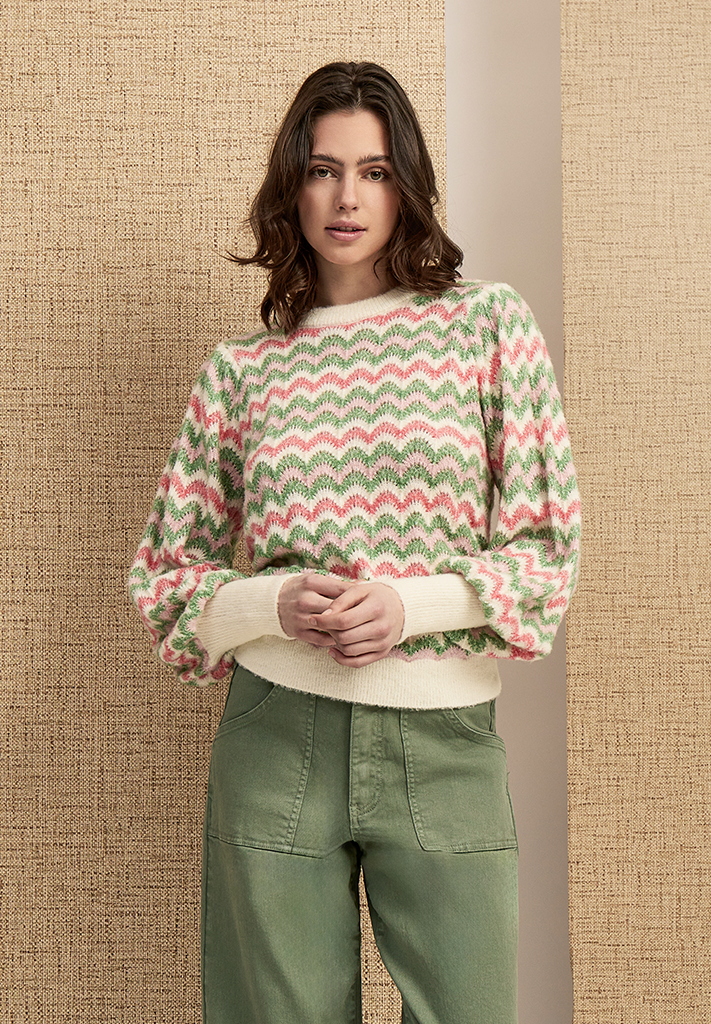 Peppercorn PCFilicia GRS O-Neck Pullover Pullover 3790S Hedge Green Stripe