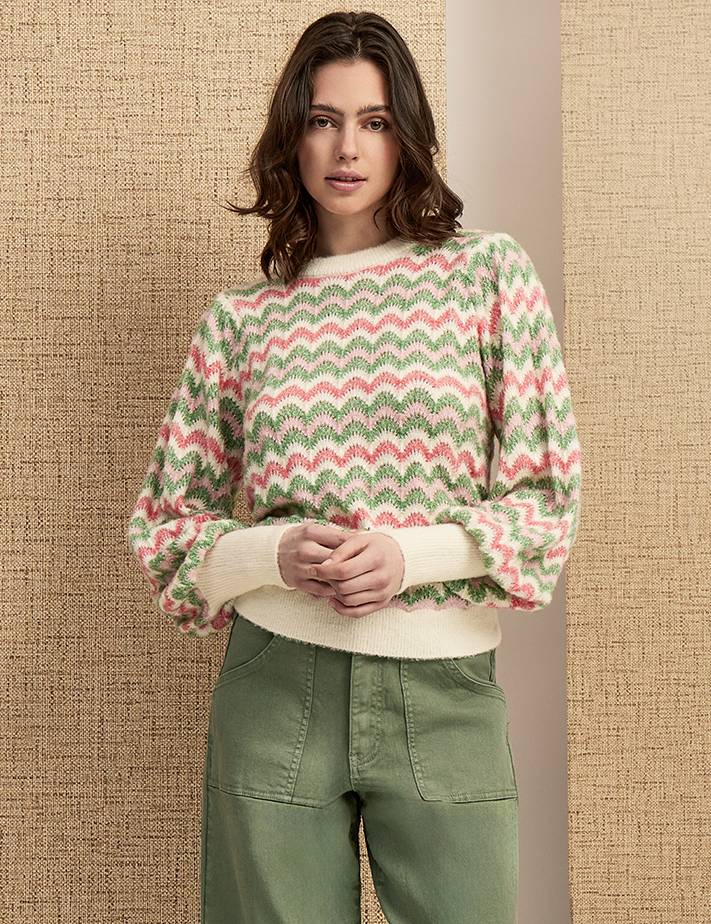 Peppercorn PCFilicia GRS O-Neck Pullover Pullover 3790S Hedge Green Stripe