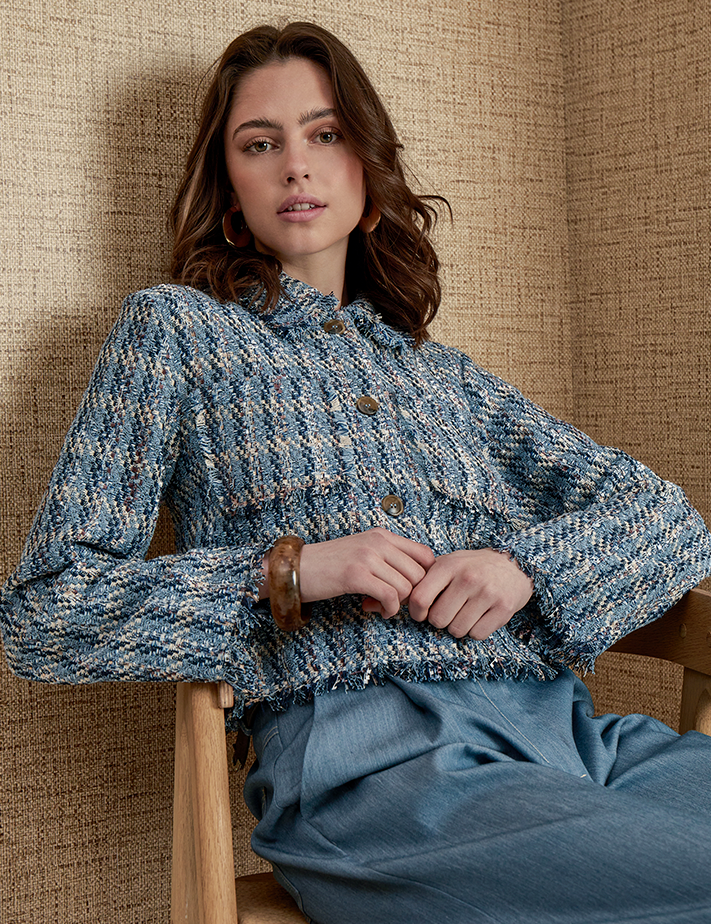 Peppercorn PCFrancie Short Jacket Jakker 520J Allure Blue Jacquard