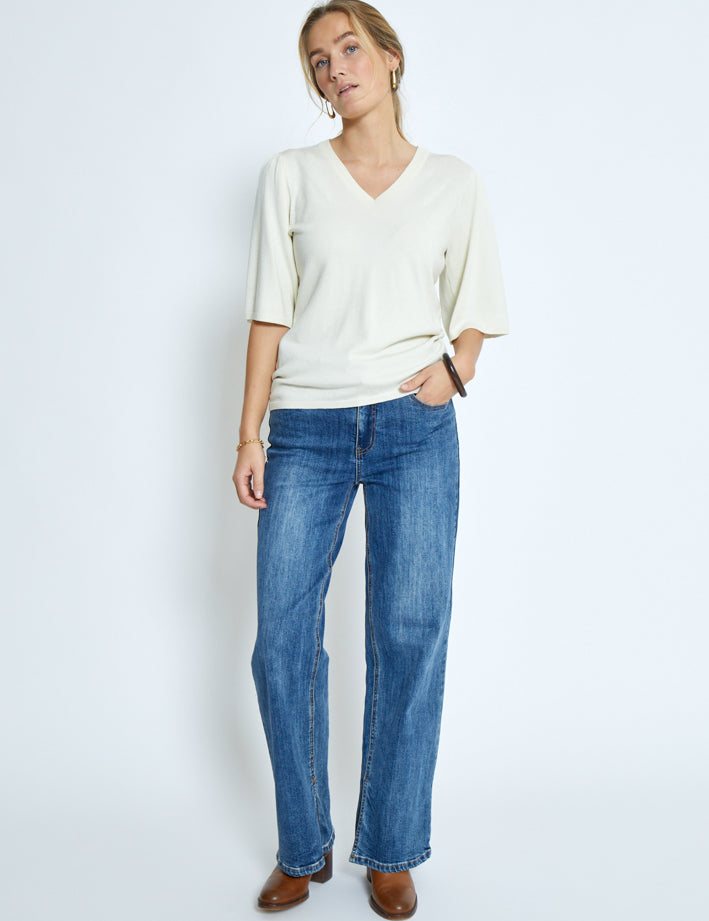 Peppercorn PCGlenda Short Sleeve Knit Pullover 0011 Gardenia