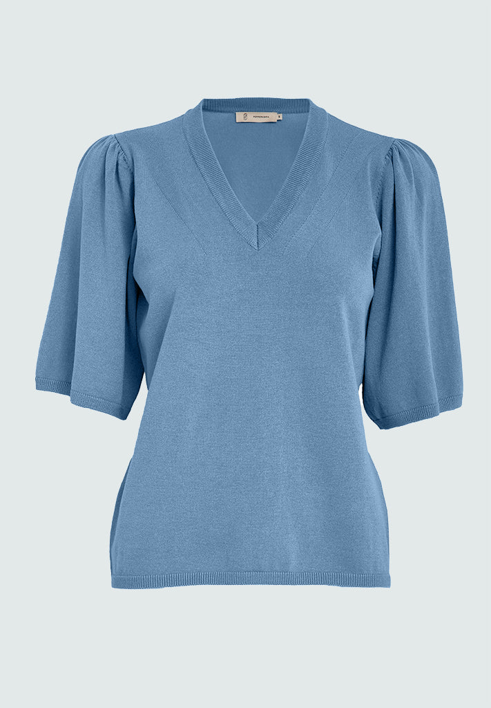 Peppercorn PCGlenda Short Sleeve Knit Pullover 1039 FADED DENIM