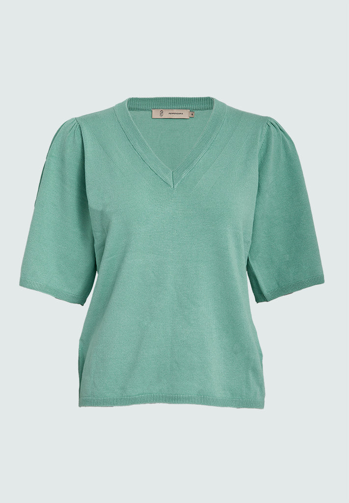Peppercorn PCGlenda Short Sleeve Knit Pullover 3006 Lichen Mint