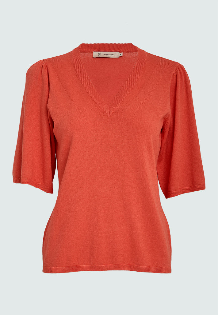 Peppercorn PCGlenda Short Sleeve Knit Pullover 4174 Hot Coral