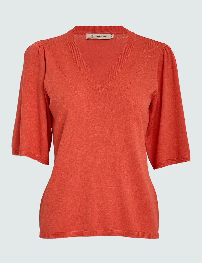 Peppercorn PCGlenda Short Sleeve Knit Pullover 4174 Hot Coral