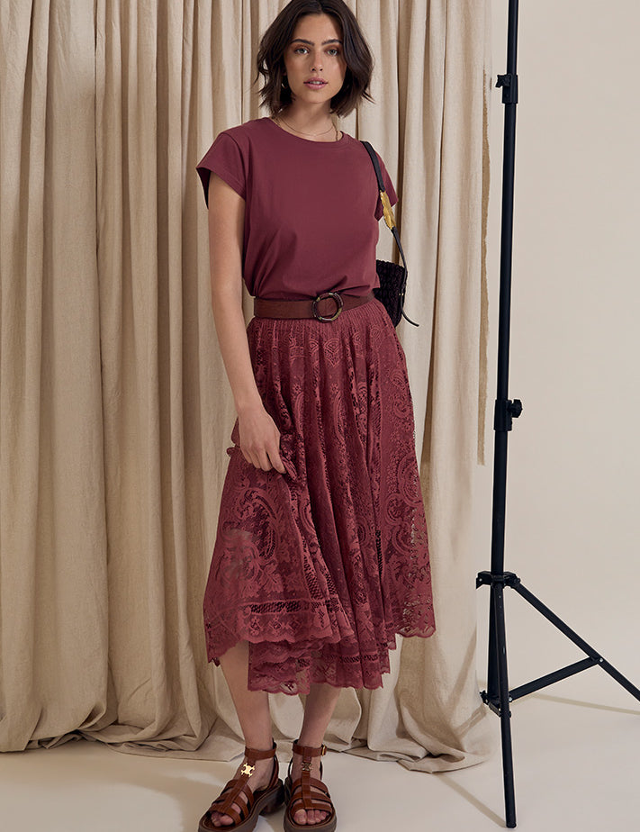 Peppercorn PCGreta Lace Skirt Nederdele 5076 Apple Butter Brown