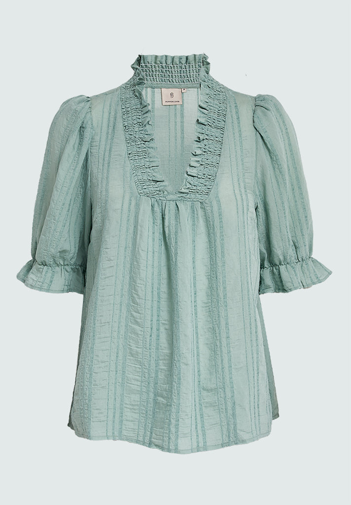 Peppercorn PCGry Short Blouse Bluser 3006 Lichen Mint