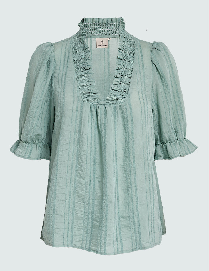 Peppercorn PCGry Short Blouse Bluser 3006 Lichen Mint