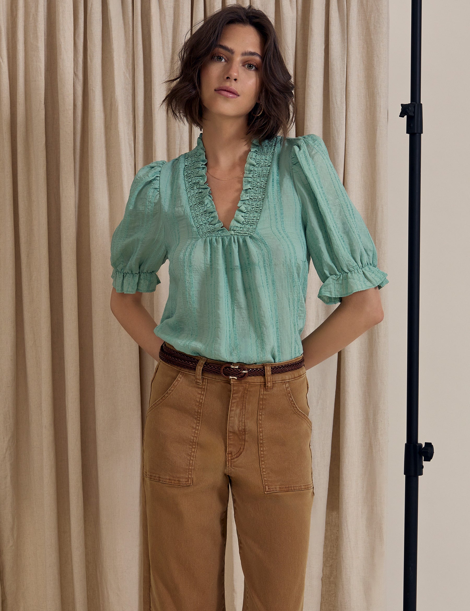 Peppercorn PCGry Short Blouse Bluser 3006 Lichen Mint