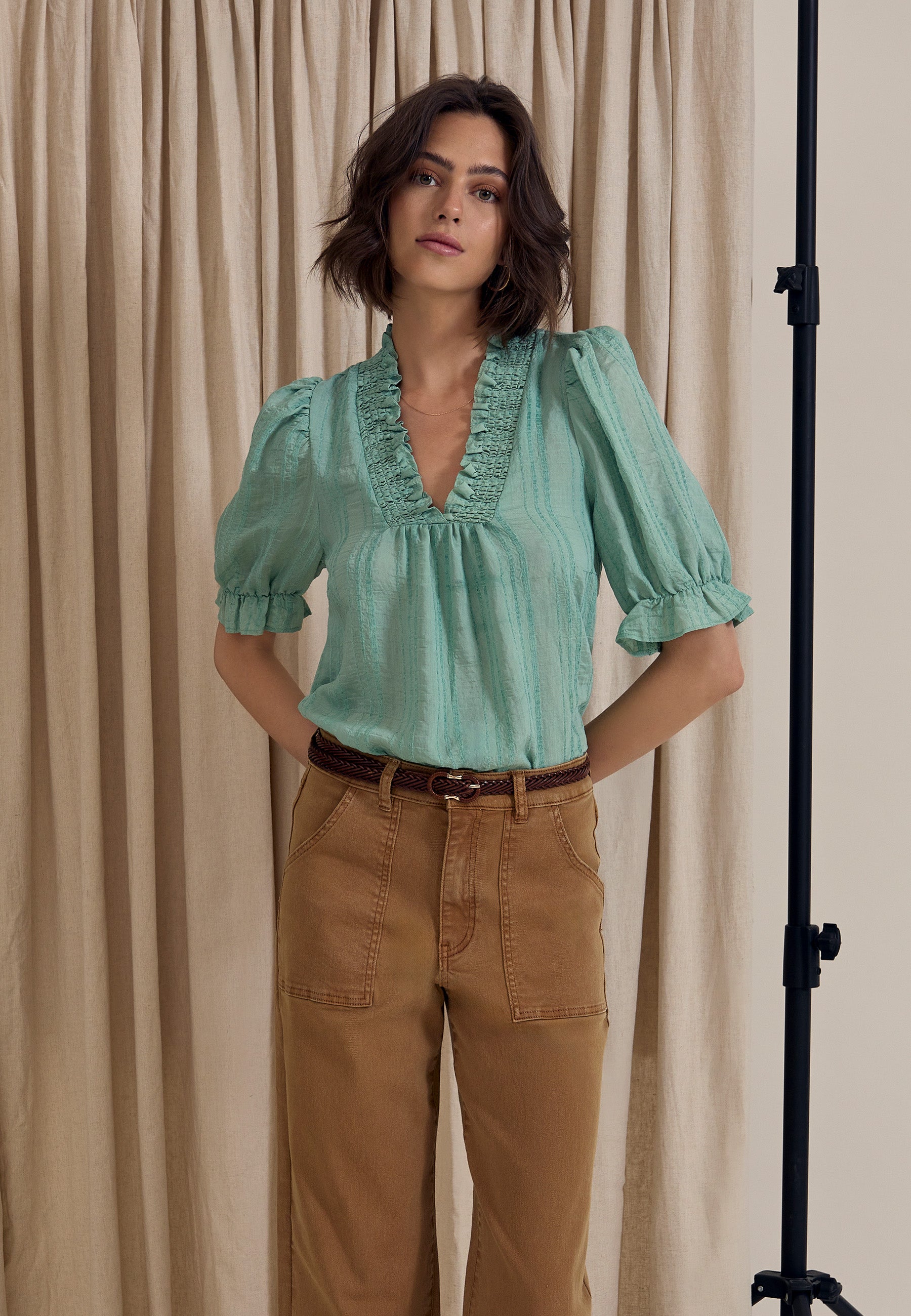 Peppercorn PCGry Short Blouse Bluser 3006 Lichen Mint