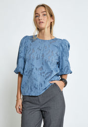 Peppercorn PCGyda Half Sleeve Blouse Bluser 1039 FADED DENIM
