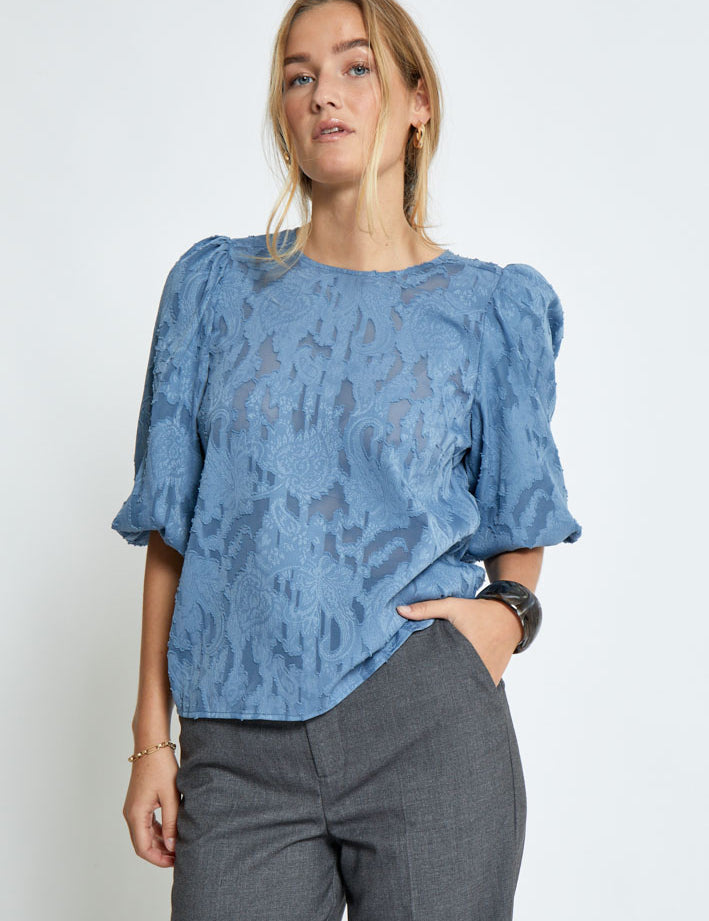 Peppercorn PCGyda Half Sleeve Blouse Bluser 1039 FADED DENIM