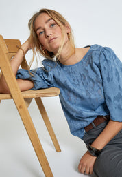 Peppercorn PCGyda Half Sleeve Blouse Bluser 1039 FADED DENIM