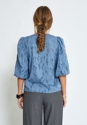 Peppercorn PCGyda Half Sleeve Blouse Bluser 1039 FADED DENIM