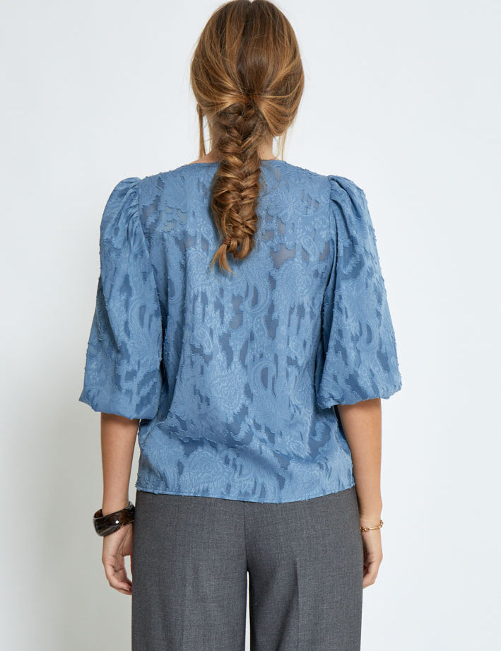 Peppercorn PCGyda Half Sleeve Blouse Bluser 1039 FADED DENIM