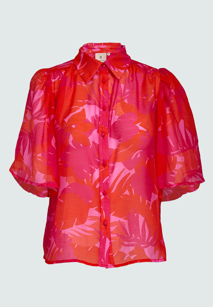 Peppercorn PCHalin Half Sleeve Shirt Skjorter 4174 HOT CORAL PRINT