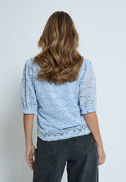 Peppercorn PCKaroline Lace Blouse Bluser 1039 FADED DENIM