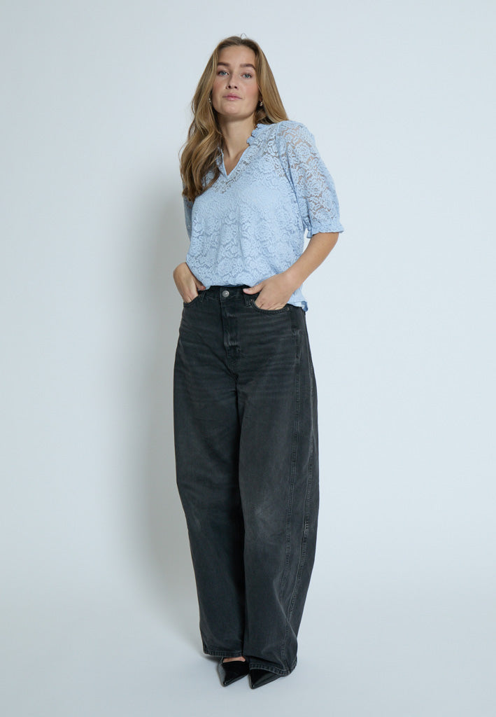 Peppercorn PCKaroline Lace Blouse Bluser 1039 FADED DENIM