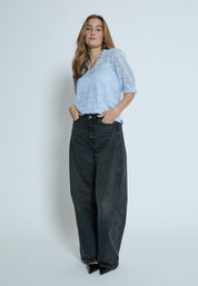 Peppercorn PCKaroline Lace Blouse Bluser 1039 FADED DENIM