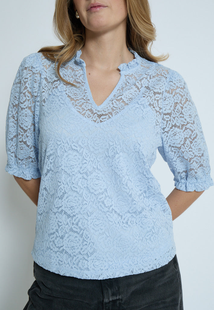 Peppercorn PCKaroline Lace Blouse Bluser 1039 FADED DENIM