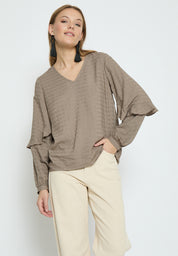 Peppercorn PCPenina V-Neck Long Sleeve Blouse Bluser 1458 Brindle Taupe