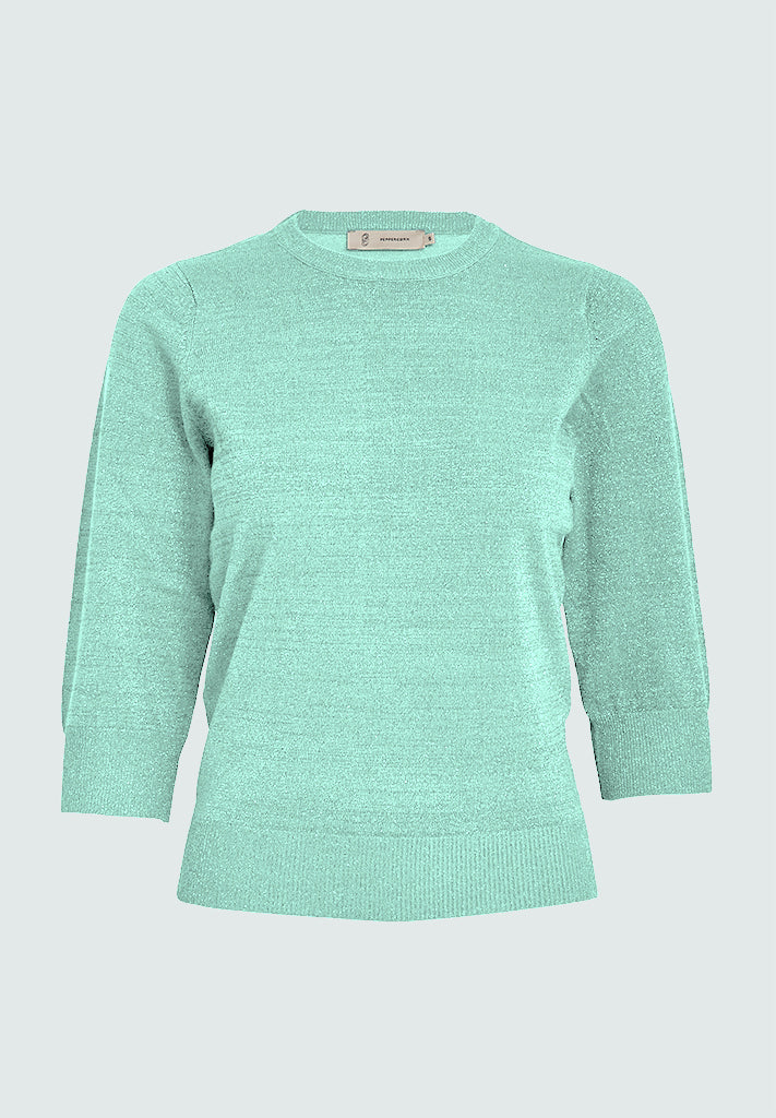Peppercorn PCRemi 3/4 Puff Sleeve Knit Pullover Pullover 3006MET Lichen Mint