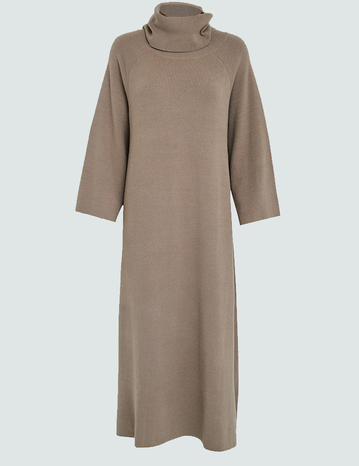 Peppercorn PCRosalia High Neck Wide Sleeve Knit Dress Kjoler 1458 Brindle Taupe