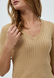 Peppercorn PCTana Rib Strik Pullover 0273M Warm Sand Melange