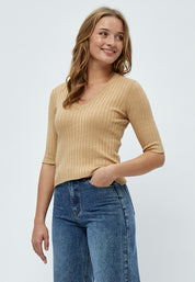 Peppercorn PCTana Rib Strik Pullover 0273M Warm Sand Melange