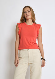 Peppercorn PCTemperence Flæse Jersey Bluse T-Shirt 4174 Hot Coral