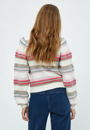 Peppercorn Pam GRS Puff Sleeve Knit Pullover Pullover 235S Cloud Dancer Stripe