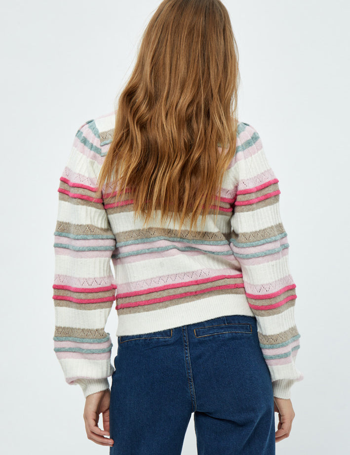 Peppercorn Pam GRS Puff Sleeve Knit Pullover Pullover 235S Cloud Dancer Stripe