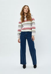 Peppercorn Pam GRS Puff Sleeve Knit Pullover Pullover 235S Cloud Dancer Stripe