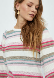 Peppercorn Pam GRS Puff Sleeve Knit Pullover Pullover 235S Cloud Dancer Stripe