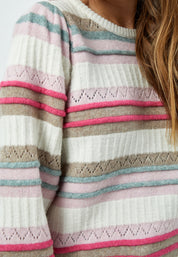 Peppercorn Pam GRS Puff Sleeve Knit Pullover Pullover 235S Cloud Dancer Stripe