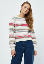 Peppercorn Pam GRS Puff Sleeve Knit Pullover Pullover 235S Cloud Dancer Stripe