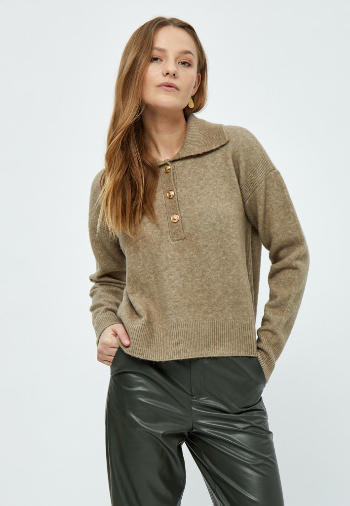 Peppercorn Penny Polo Knit Pullover Pullover 1458 Brindle Taupe