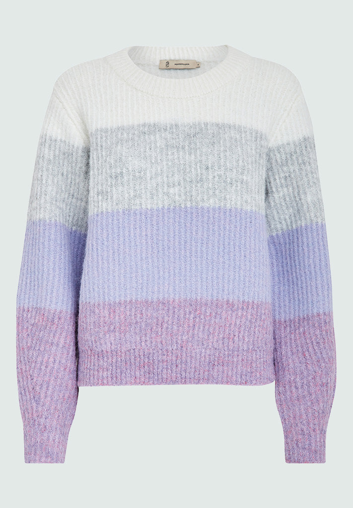 Peppercorn Raina Round Neck Long Sleeve Knit Pullover Pullover 7140S PASTEL LILAC STRIPE