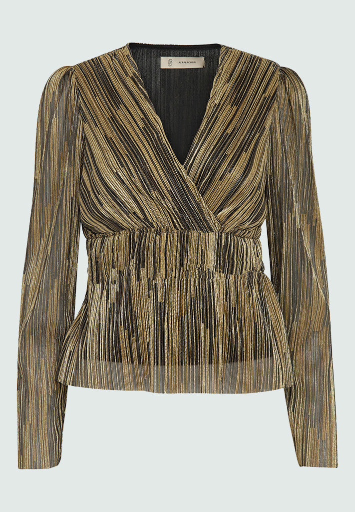 Peppercorn Renee Long Sleeve Wrap Blouse Bluser 9940MET Gold Metallic